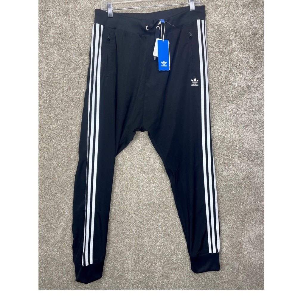 Adidas Originals Low Crotch Track Jogger Pants Mens M Black Three Stripe Sporty